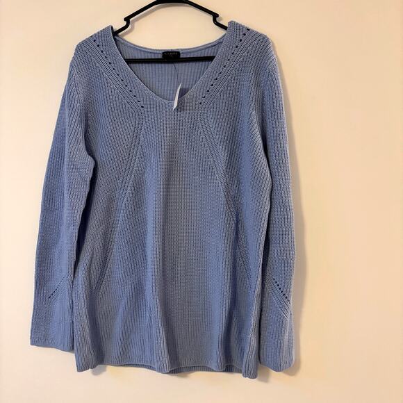 NWT Talbots Shaker Stitch Cable Knit Long Sleeve Sweater 1X V Neck 100% Cotton - Picture 1 of 8